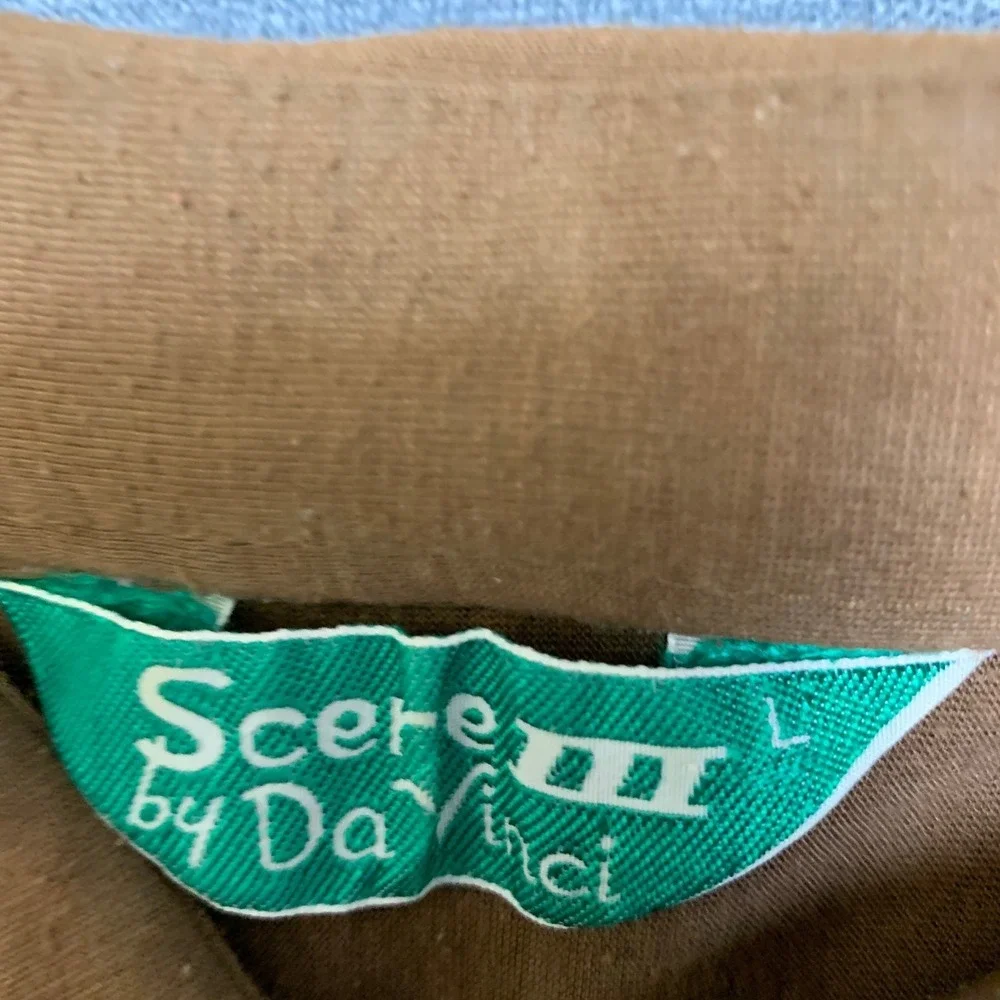Scene III by Da Vinci Polo Shirt Mens Large Brown Chest Pockets Golf Performance